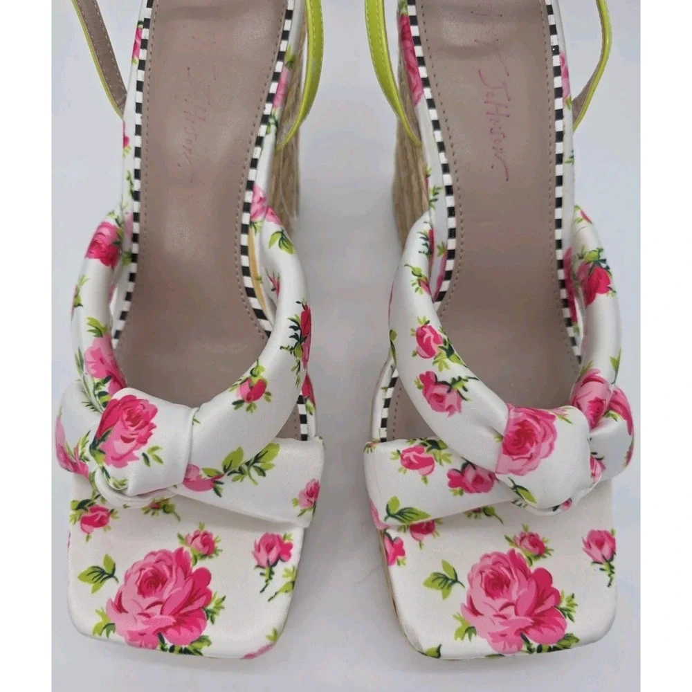 Betsey Johnson Floral Rose Satin Bow Espadrille Wedge Sandals Size 11